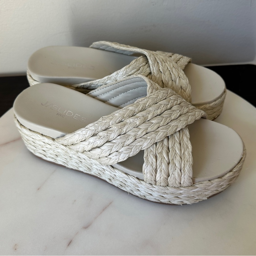 J/Slides QUIVER Bone Raffia Platform Sandals Woven Braided size 7.5
